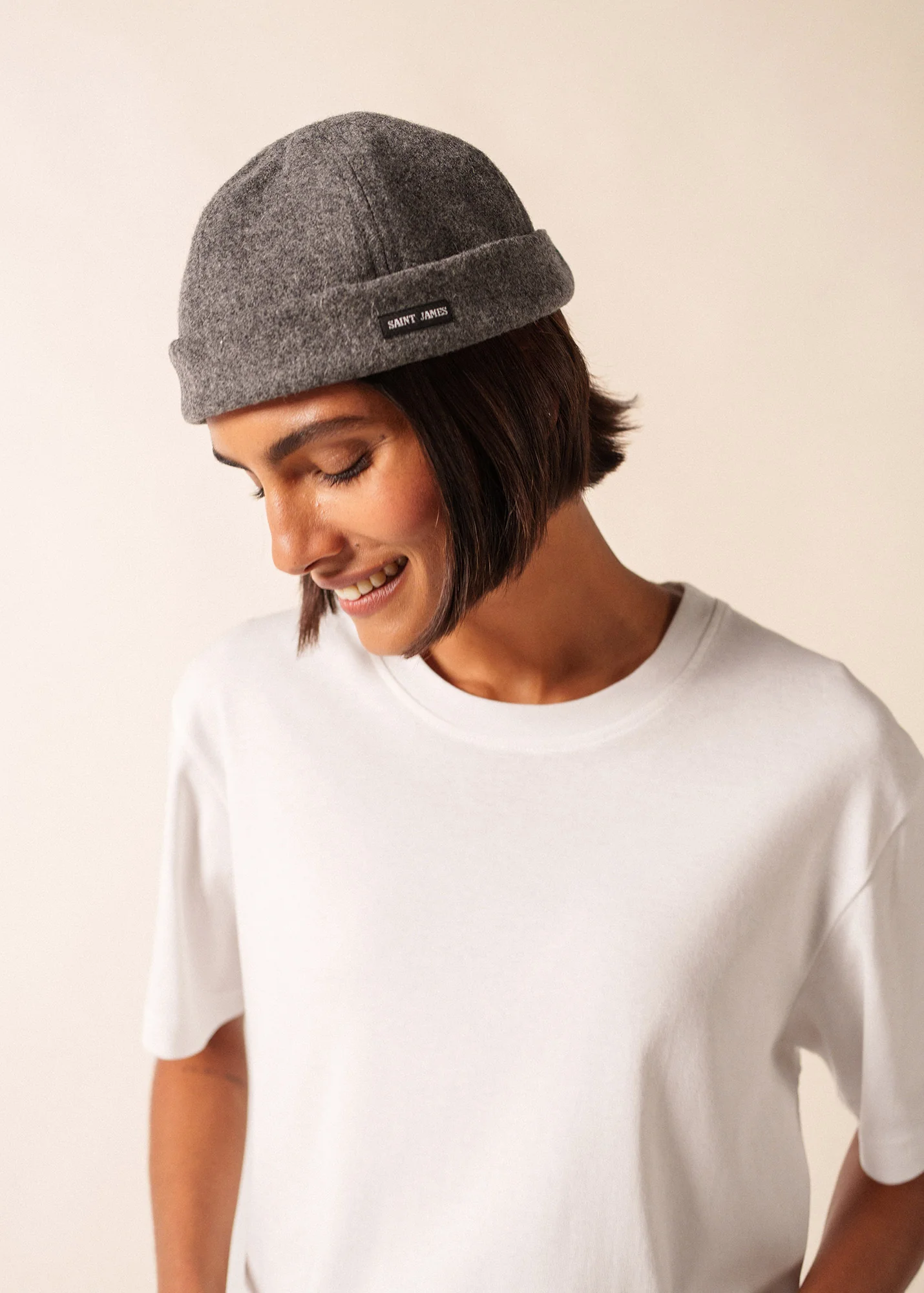 Bonnet court miki - en drap de laine (GRIS) - Image 3