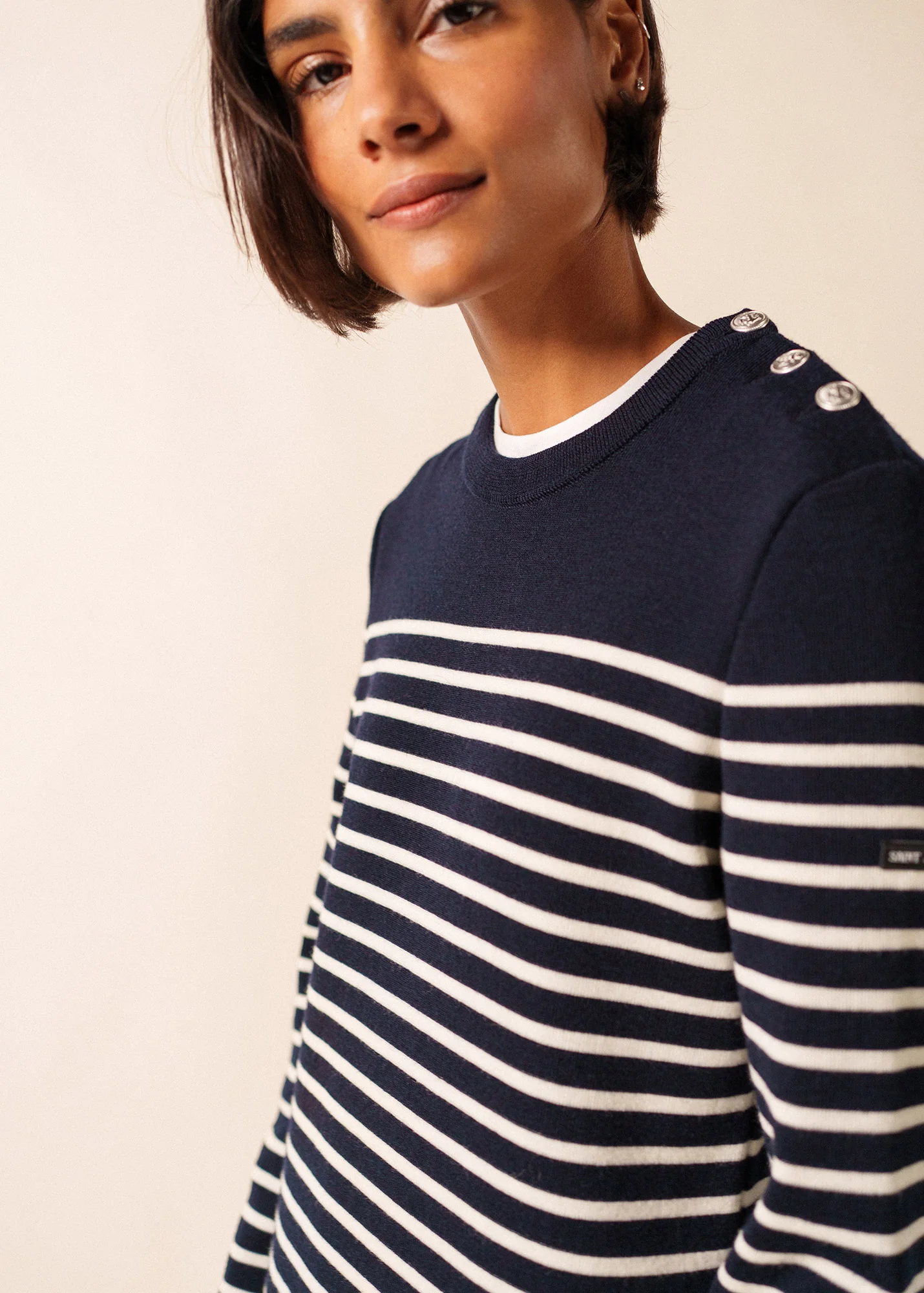 Robe pull longue Marée - rayée, en laine (NAVY/ECUME) - Image 3