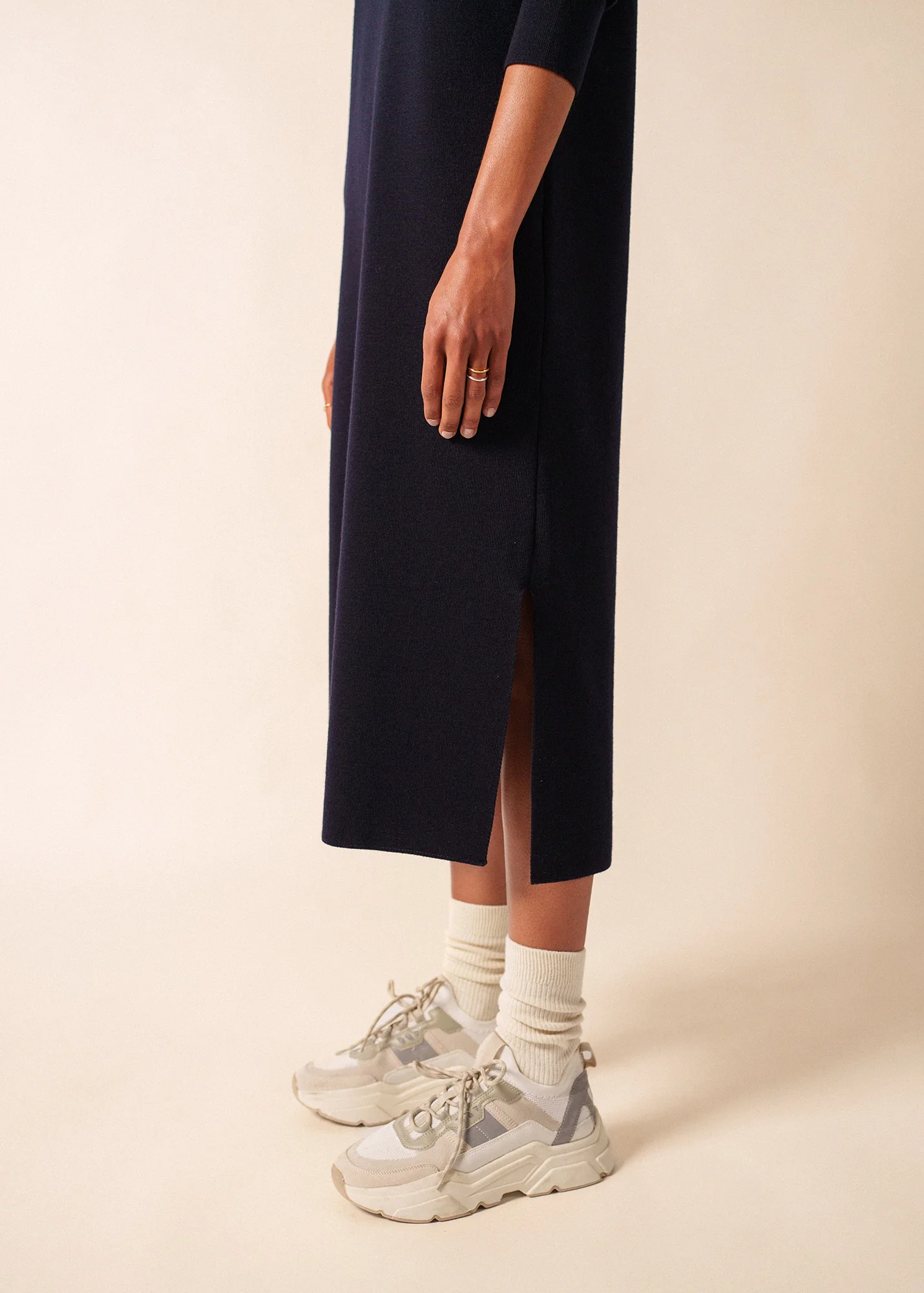 Robe pull longue Marée - unie, en laine (NAVY) - Image 6